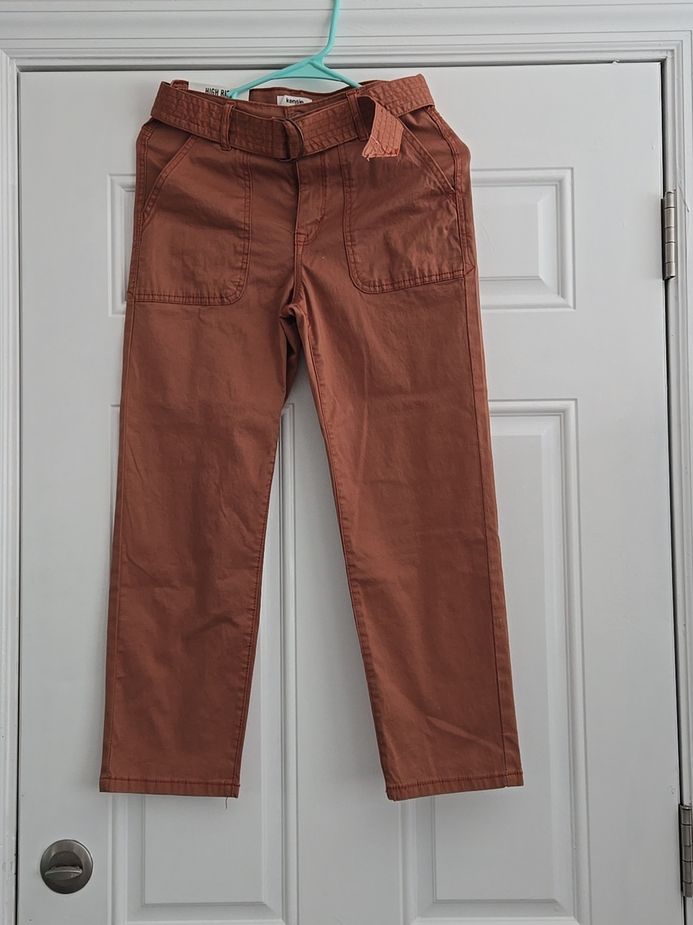 Kensie Womens Rose Pink High-Rise Belted Utility Pants 4/27